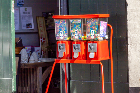 Ringkobing / Denmark - August 15 2018 : Traditional gumball machine is waiting for customersのeditorial素材