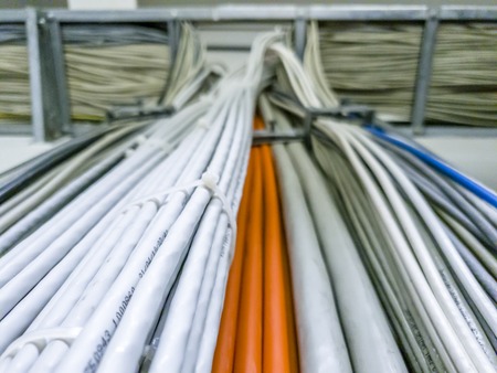 Leverkusen / Germany - September 06 2018 : Close-up of power cable fÃ¼r a computer network server...