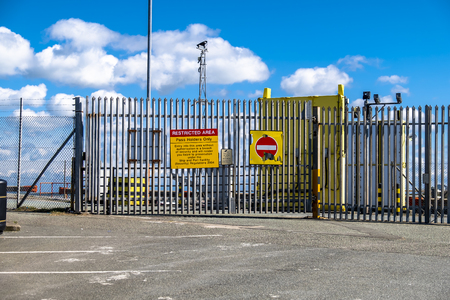 Holyhead / Wales - April 30 2018 : Sign warning of the restricted border areaのeditorial素材