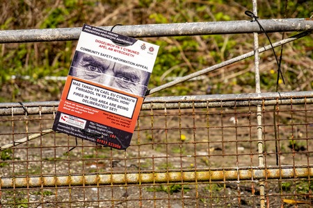 Holyhead / Wales - April 30 2018 : Sign asking for help by the community close to the restricted...
