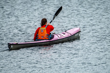 Llanberis / Wales - May 02 2018 : Kayak racing on the lakeのeditorial素材
