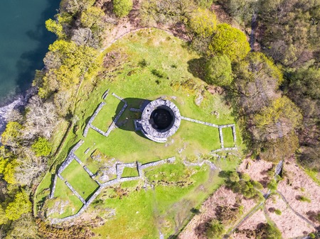 Aerial of Dolbadarn Castle at Llanberis in Snowdonia National Park in Wales