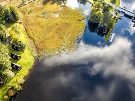 Aerial view of Laggan with swing bridge in the Great Glen above Loch Oich in the scottish highlands...