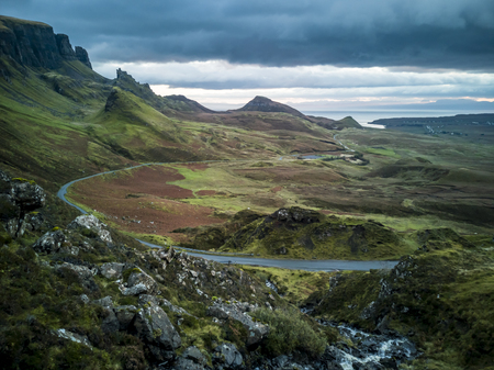 Sunrise over the Quiraing on the Isle of Skye in Scotland.の写真素材