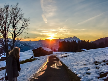 Swiss Alps seen from Beatenberg during winterの写真素材