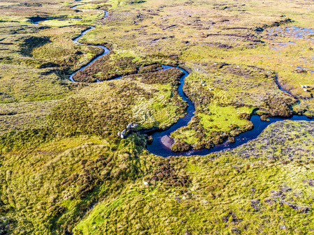 Aerial view of the River Rha between Staffin and Uig on the Isle of Skye , Scotlandの写真素材
