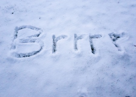 Brrr written in the freshly fallen snowの写真素材