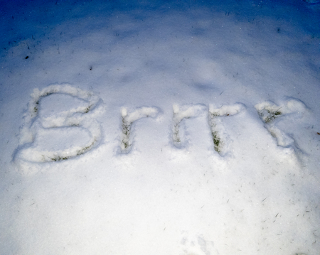 Brrr written in the freshly fallen snowの写真素材