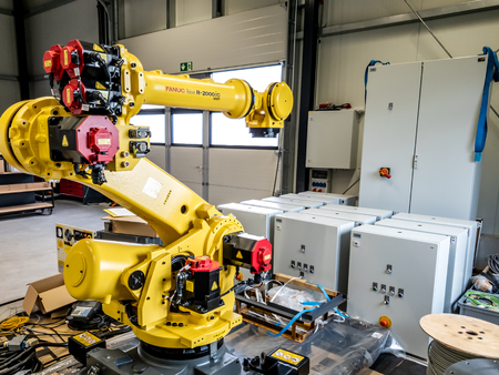 Dinslaken / Germany - September 19 2018 : Brand new industrial automation robot getting ready for productionのeditorial素材
