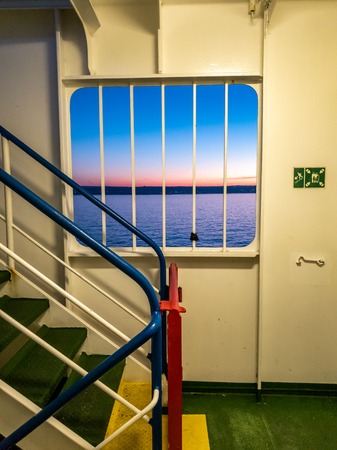 View from ferry leaving Cherbourgh in France to Dublin harbour during sunset - Irelandの写真素材
