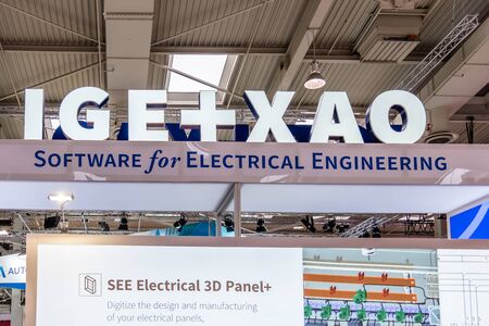 Hannover / Germany - April 02 2019 : IGE XAO is displaying new innovations at the Hannover Messe