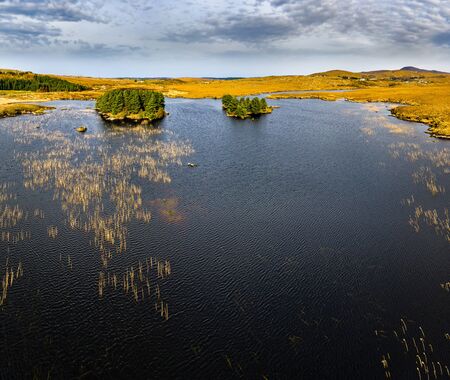 Aerial view of Loch Mhin Leic na Leabhar - Meenlecknalore Lough - close to Dungloe in County Donegal, Irelandの写真素材
