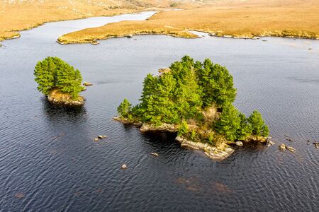 Aerial view of Loch Mhin Leic na Leabhar - Meenlecknalore Lough - close to Dungloe in County...