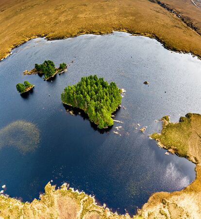 Aerial view of Loch Mhin Leic na Leabhar - Meenlecknalore Lough - close to Dungloe in County...