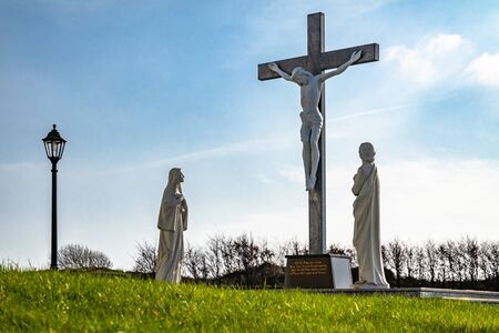 Ballymackilduff,Kilclooney,Donegal / Ireland - February 27 2019 : Jesus statue is welcoming guests...