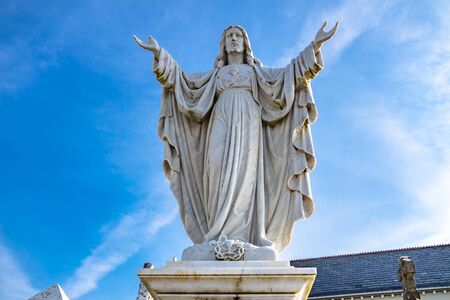 Ballymackilduff,Kilclooney,Donegal / Ireland - February 27 2019 : Jesus statue is welcoming guests to the St. Conals church which belongs to the diocese of Raphoeのeditorial素材
