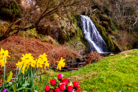 Aerial of Assaranca Waterfall in County Donegal - Irelandの写真素材