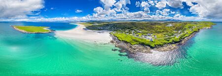 Aerial view of the awarded Narin Beach by Portnoo and Inishkeel Island in County Donegal, Irelandの写真素材