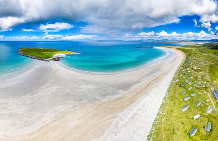 Aerial view of the awarded Narin Beach by Portnoo and Inishkeel Island in County Donegal, Irelandの写真素材