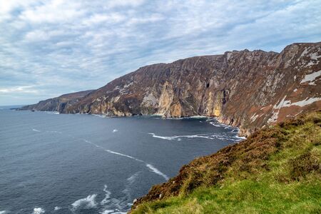 Slieve League Cliffs are among the highest sea cliffs in Europe rising 1972 feet above the Atlantic Ocean - County Donegal, Irelandの写真素材
