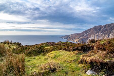 Slieve League Cliffs are among the highest sea cliffs in Europe rising 1972 feet above the Atlantic Ocean - County Donegal, Irelandの写真素材