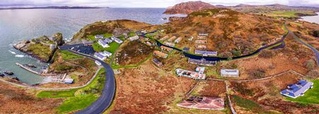 Aerial view of Fort Dunree and Lighthouse, Inishowen Peninsula - County Donegal, Irelandの写真素材