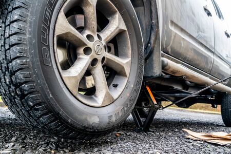 Portnoo, County Donegal - January 24 2020 - Flat tyre due to screwのeditorial素材