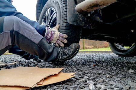 Portnoo, County Donegal - January 24 2020 - Flat tyre due to screwのeditorial素材