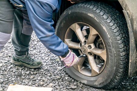 Portnoo, County Donegal - January 24 2020 - Flat tyre due to screwのeditorial素材