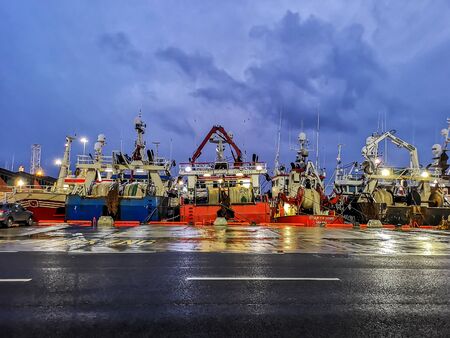 Killybegs, Co. Donegal / Ireland - February 09 2020 - The harbour is full of fishing boats during storm Ciaraのeditorial素材