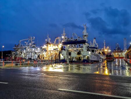 Killybegs, Co. Donegal / Ireland - February 09 2020 - The harbour is full of fishing boats during storm Ciaraのeditorial素材