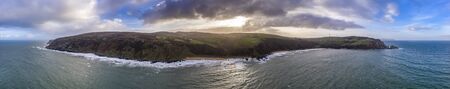 Aerial view of Kinnagoe bay in County Donegal, Ireland.の写真素材