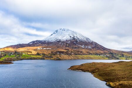 Aerial view of Mount Errigal, the highest mountain in Donegal - Ireland.