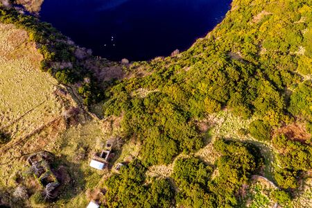 Aerial view of abandoned town at Drumboghill between Rossbeg and Portnoo in County Donegal - Ireland.の写真素材