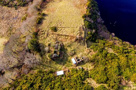 Aerial view of abandoned town at Drumboghill between Rossbeg and Portnoo in County Donegal - Ireland.の写真素材