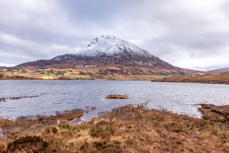 Mount Errigal by Dunlewey in County Donegal, Ireland, covered with snow.の写真素材