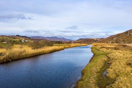 Aerial view of Gweebarra River between Doochary and Lettermacaward in Donegal - Irelandの写真素材