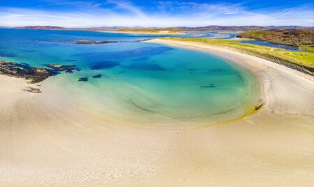 Aerial view of Carrickfad and Cashelgolan beach, Castlegoland, by Portnoo in County Donegal -...