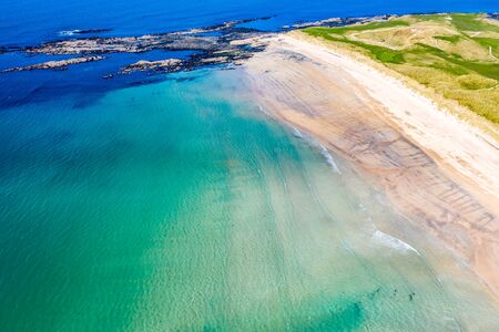 Aerial view of Carrickfad and Cashelgolan beach, Castlegoland, by Portnoo in County Donegal - Irelandの写真素材