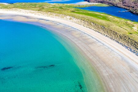 Aerial view of Carrickfad and Cashelgolan beach, Castlegoland, by Portnoo in County Donegal -...