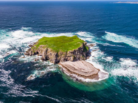 Aerial of Glashedy Island , an uninhabitated island west of Trawbreaga Bay - Donegal, Irelandの写真素材