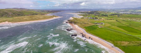 Aerial view of Doagh and five finger strand, north coast county Donegal, Irelandの写真素材