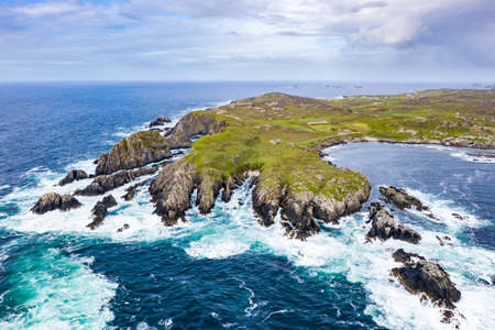 Aerial view of the coastline at Malin Head in Irelandの写真素材