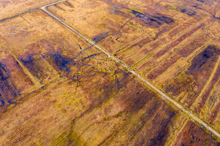 Aerial view of peat cutting aerial is Donegal - Irelandの写真素材