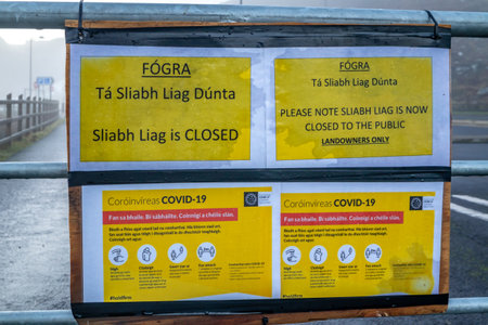Donegal, Ireland - December 06 2020 : The Slieve League cliffs are closed during the pandemic
