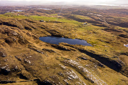 Aerial view of Lough Free at Dunmore Head by Portnoo in County Donegal, Ireland.