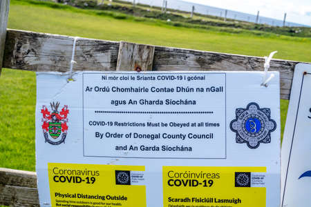 Donegal, Ireland - April 28 : Sign showing the coronavirus regulations at the SIlver Strandのeditorial素材