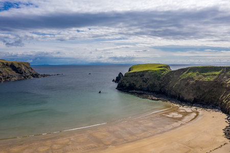 Aerial view of the Silver Strand in County Donegal - Irelandの写真素材