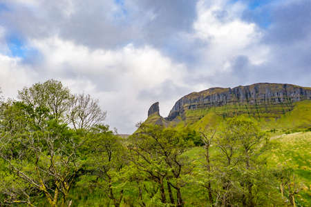 Aerial view of rock formation located in county Leitrim, Ireland called Eagles Rockの写真素材