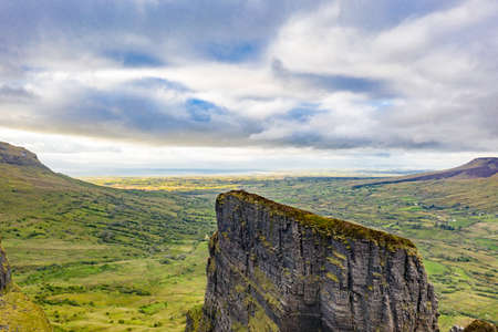 Aerial view of rock formation located in county Leitrim, Ireland called Eagles Rockの写真素材